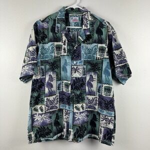 VTG HAWAII BRAND Mens short sleeve cotton hawaiian shirt hula drums‎ - XL *READ